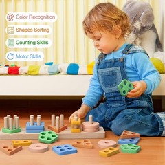 Early Learning Montessori Blocks for Toddlers 12-18 , Non-Toxic & Portable