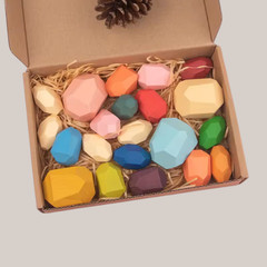 Wooden Sorting Stacking Rocks Sensory Learning Toys for Kids 21pcs A