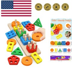 Montessori Toys for 1 to 3–Old Boys Girls Toddlers, Wooden Sorting & Stackin…