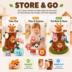 Arrowbash 13 Pcs Plush Animal Tree House Toy for Babies 6-24 Months, Hide and…