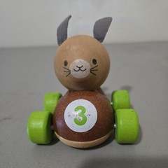 PLANTOYS Wooden Bunny Push Car Toy Green Number 3 Preschool Racer Toddler