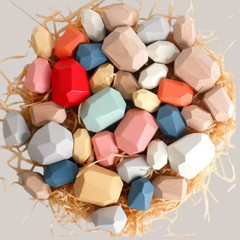 Wooden Sorting Stacking Rocks Sensory Learning Toys for Kids 21pcs C