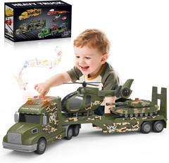 Toddler Toys for 3 4 5 6 Year Old Boys – 27″ Large Semi Army Truck Toy with Tank
