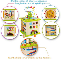 Country Critters Play Cube| Wooden Learning Puzzle Toy for Toddlers, 5-Sided Act