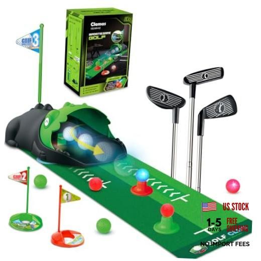 Clemas Kids Golf Set with Dinosaur Automatic Golf Returner – Green