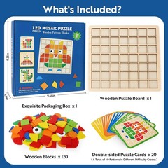 Wood Pattern Blocks Set for Kids – Problem Solving & Creativity with 120 Pieces