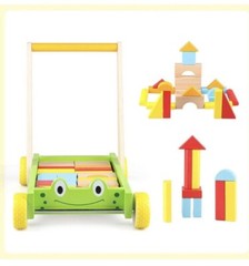 New — Jamohom Wooden Frog Baby Learning Walker Activity Center Toy with Blocks