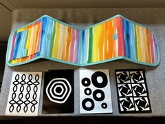 Lovevery Standing Card Holder, Silicone Rattle & The Looker Play Guide 0-12 wks