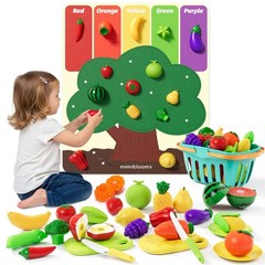 Play Food Set with Cutting Fruits&Felt Tree Mat, Pretend Food Play Kitchen Ac…