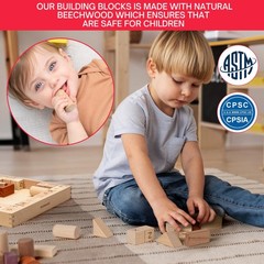 Alphabet Number Early Math Wooden Building Blocks Set – 86 Blocks in 6 Shapes…