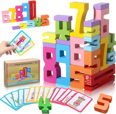 Wooden Number Building Blocks – 20Pcs Stacking for 3+ Years Old Kids, Digital Bu