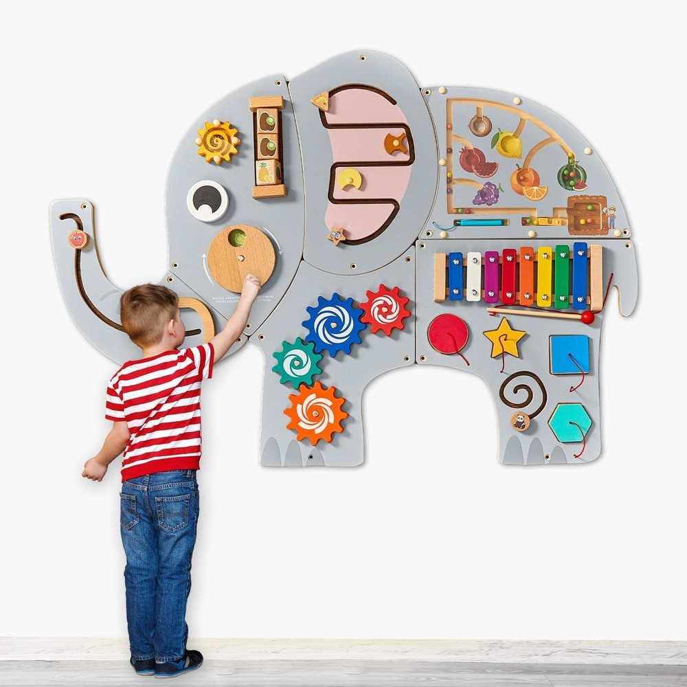 Large Elephant Wooden Activity Wall Panel Christmas Gift Educational Montesso…
