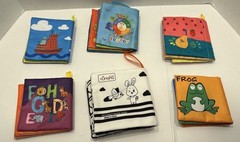 Soft Cloth Baby Books Lot of 6 Animals Fruits Vehicles Sea Life Letters Colors