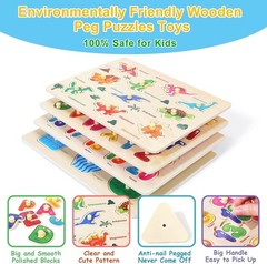 4PCS Montessori Wooden Peg Puzzles for Toddlers, Kids, Educational Learning Toys