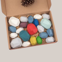 Wooden Sorting Stacking Rocks Sensory Learning Toys for Kids 21pcs C