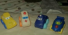 Kids Childrens 4 rubber Plastic Cars,Construction, Ambulance, Cop,Hotrod