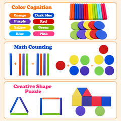 Montessori Wooden Color Sorting Shape Matching Toy US