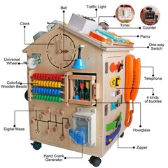 SHIERDU Montessori Wooden Busy House Basic Life Skills and fine Motor Training