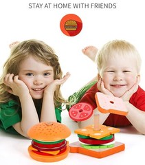 Wooden Burger Sandwich Stacking Toys for Kids, Montessori Toys for Toddlers &