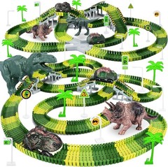 Interactive Dinosaur Toys: 252-Piece Race Track with Battery-Powered Cars