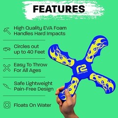 Fun Boomerang for Kids – Soft & Easy to Use – Outdoor Toys for Kids or Blue