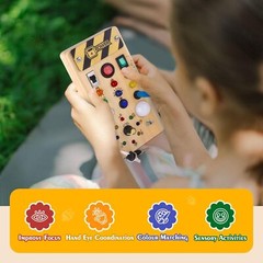 Montessori Wooden Busy Board with 8 LED Light Switches, Sensory Toys Light Switc