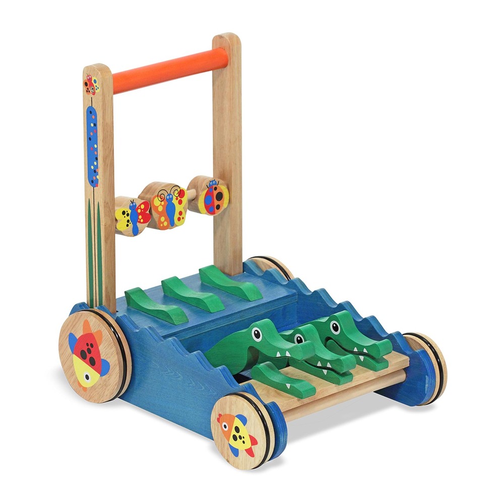 Melissa Doug Deluxe Chomp and Clack Alligator Wooden Push Toy and Activity