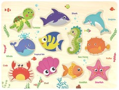 Wooden Peg Puzzle Sea Creature Educational Toddler Wood 11 Piece 18+ Months