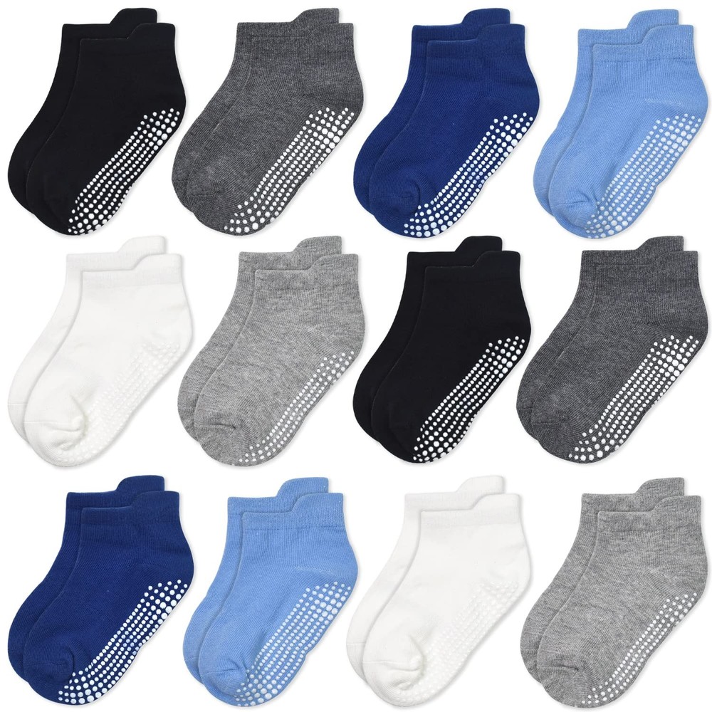 Non Slip Toddler Socks 12 Pairs Anti Skid Ankle Socks for Kids Boys 1 Multico…
