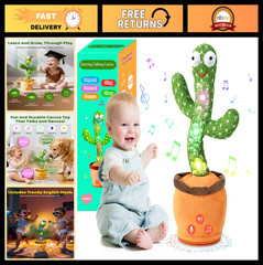 Dancing Talking Cactus Toy for Babies 0-12 Months, Singing & Mimicking Fun Gift