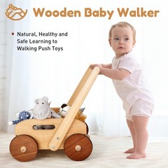 Wooden Baby Walker, Adjustable Speed Baby Push Walker, Montessori Push Toys f…