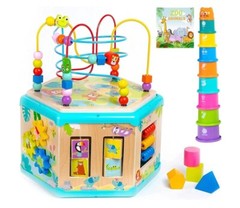 Toy New Pidoko Baby Activity Cube Multicolor Bead Wood Shape Color Sorter