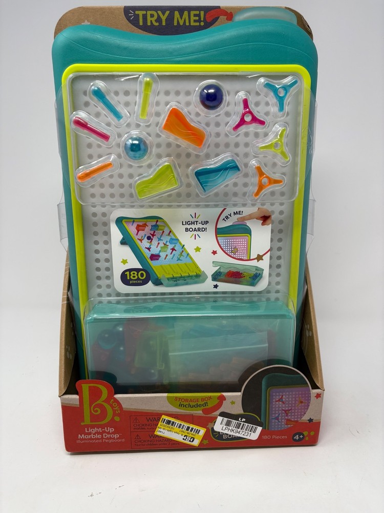 B Toys Light-Up Marble Drop Pegboard Toy 180 Pieces Light Up Board Kids STEM 4+