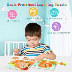 8 Pack Wooden Jigsaw Puzzles for Toddlers Baby Kids 3 4 5Years Old Color Shape