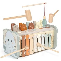 Wooden Montessori Toys for 1 Year Old – Hammering Pounding Toy Neutral Color