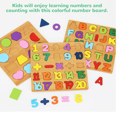 Wooden Puzzles for Toddlers, 3Pack Alphabet Shape Puzzles for Kids 3 Wooden