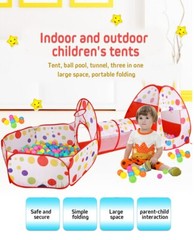 3 in 1 Portable Toddler Kids Play Tent House Crawl Tunnel Ball Pit In/Outdoor