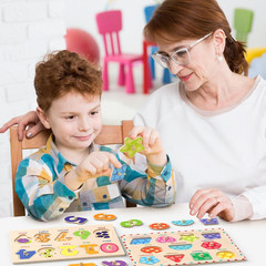 Wooden Montessori Puzzles for Toddlers, 3 Pack ABC, Number and Shape