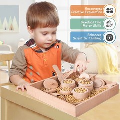 Montessori Sensory Bin Tools Toy with Wooden Box for Toddlers, Pretend Play D…