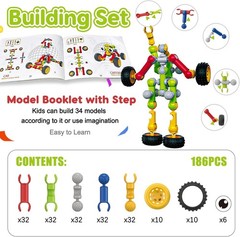 186PCS Kids STEM Building Blocks Toy Educational Fine Motor Skills Ages 3+