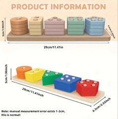 Wooden Educational Toy Sorting By Color Shape Stacking Puzzle 3+ Toddler