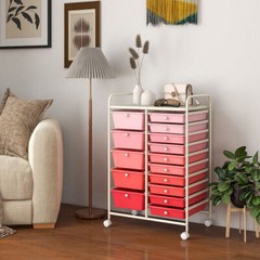 15-Drawer Utility Rolling Organizer Cart Multi-Use Storage-Gradient Pink – Color