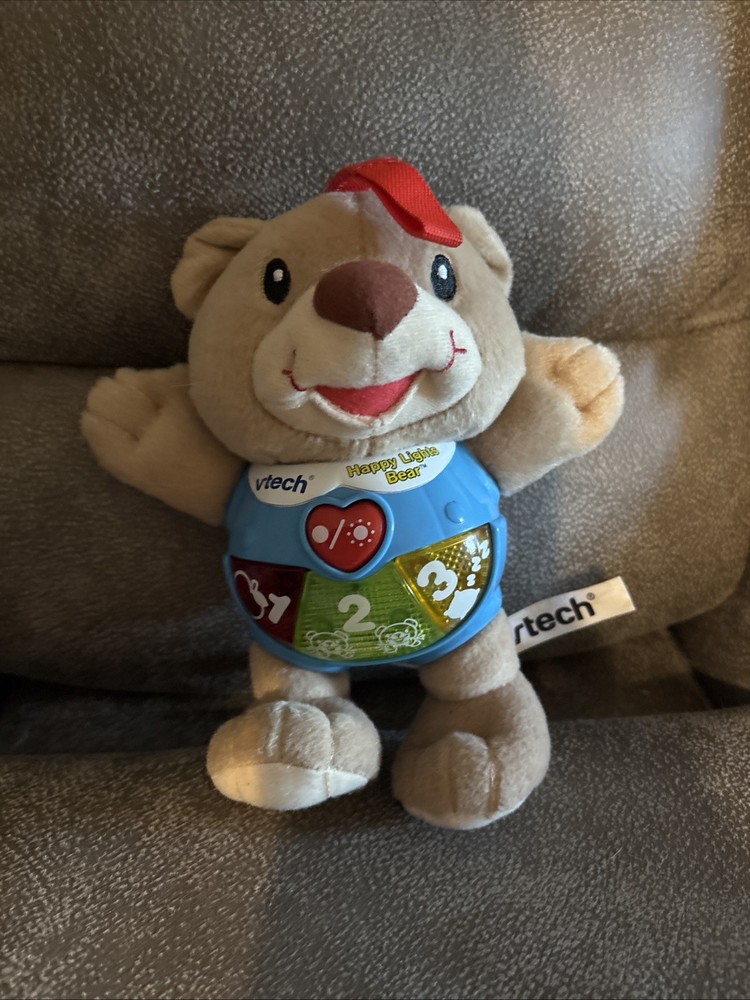 Vtech Happy Lights Bear 8″ Plush Teddy Interactive Baby Music Toy- WORKS