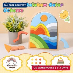 Montessori Wooden Shape Puzzles – Color Matching & Cognition Fun for Kids Over 3