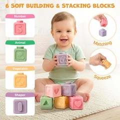 Montessori Sensory Baby Toy Set for 6-12 Months – Stacking Cups, Soft Blocks, Sp