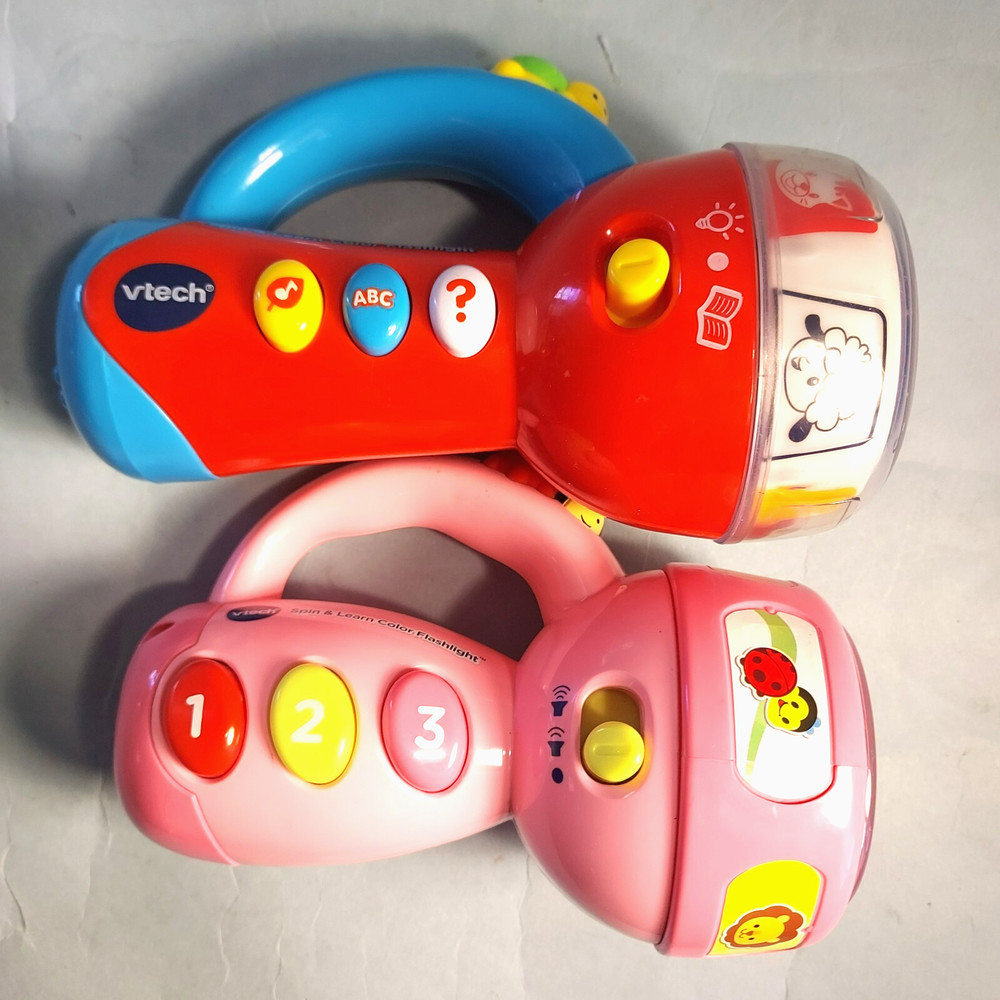 VTech 2- Spin and Learn Color Flashlights Red & Pink Lot of (2) w/Batteries EXC