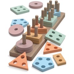 Montessori Shape Sorter Set – 20 Colorful Wooden Blocks for Educational Play
