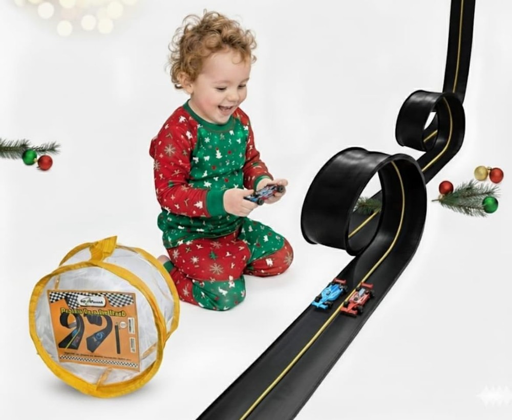 Flexible Race Car Track Set, with Pressure Suction Cup, 2 Small racecars, Zip…