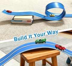 15 Ft Flexible Race Car Track (Daytona Blue) for Kids,Flex Track Starter Set