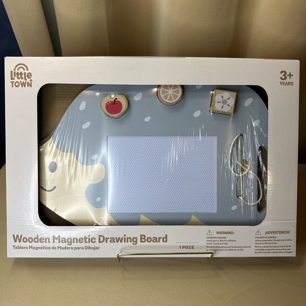 NIB Wood Toy Little Town Wooden Magnetic Drawing Board Hedgehog w/Accessories